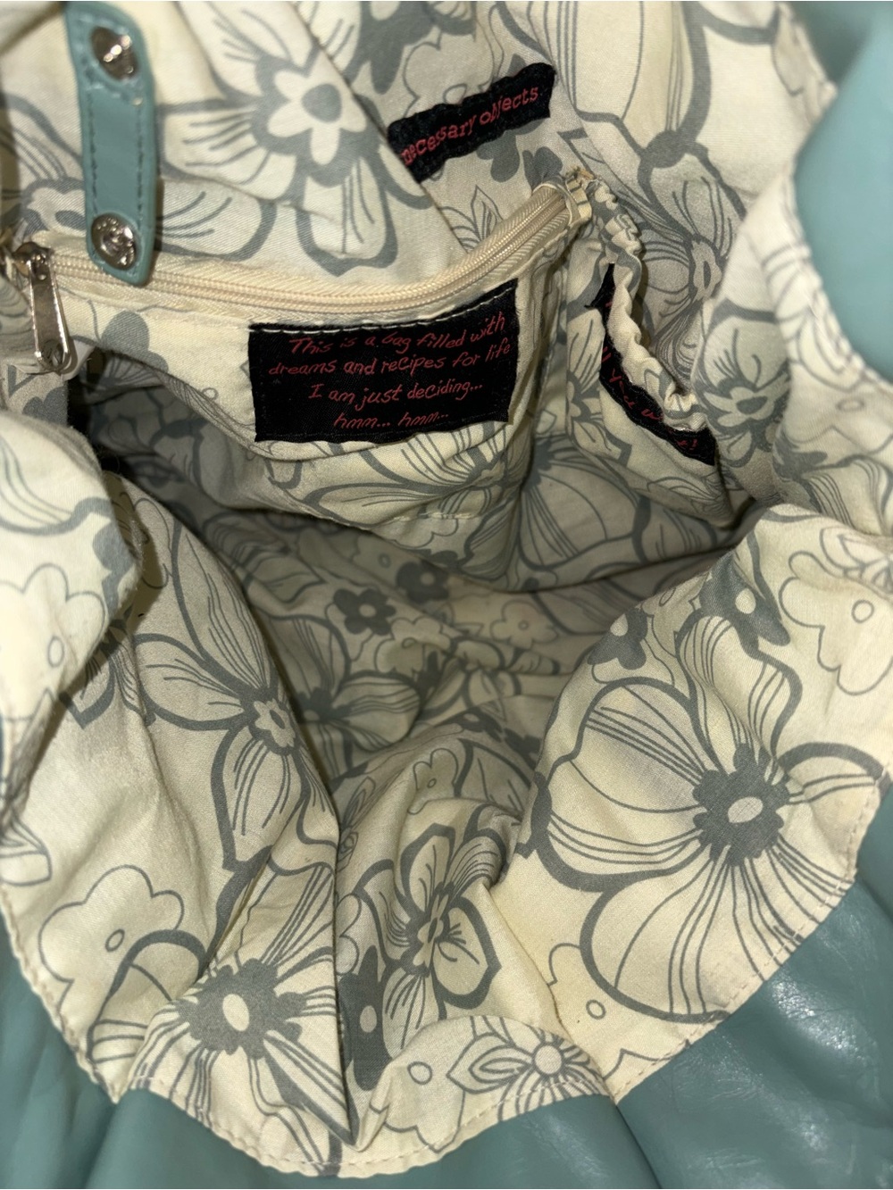 Necessary Objects Mint Blue Shoulder Tote with Belted Front - Picture 4 of 6